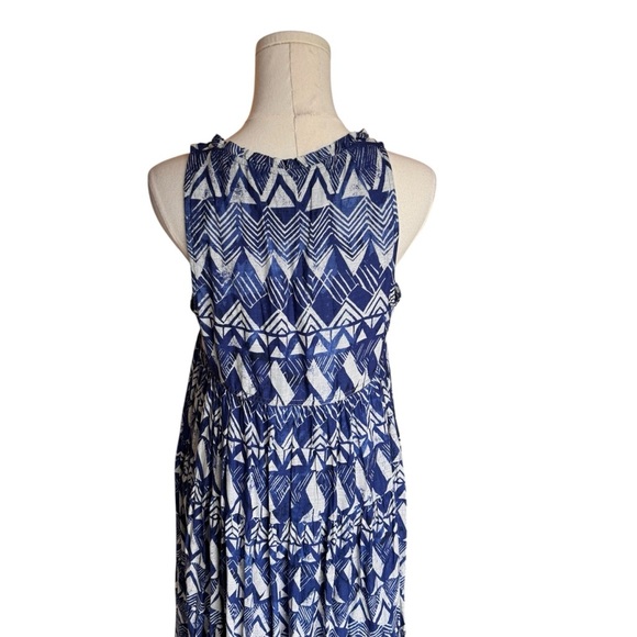 Anthropologie - Diaz Tiered Abstract Maxi Dress Blue White Boho Print Size SP - Picture 7 of 11